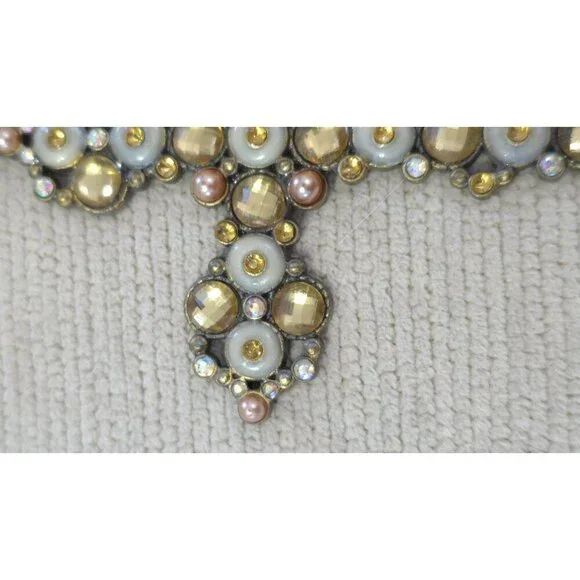 Beaded Cross Ornament With Gold & Pearl Accents On Ribbon Hanger For Wall 5"H - Picture 5 of 5